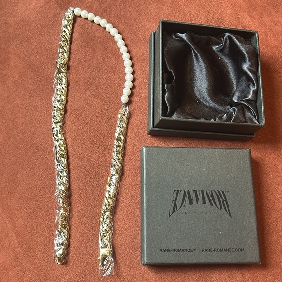 New Rare Romance modern Pearl and Gold Link Metal snake Necklace chain unisex - Picture 6 of 8